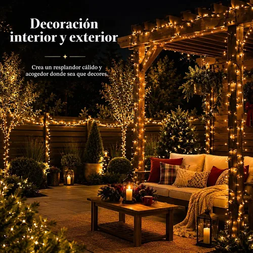 Vista 3 de Tira de luces de hadas de Navidad con cable negro de 33 pies, 100 luces LED Blanco cálido