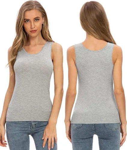 Vista 3 de Air Curvey - 4 Pack de Camisetas sin Manga para Mujer, Camisas Básicas de Ropa Interior, Camisetas sin Manga Casuales, Tops de Capas Suave y Sin