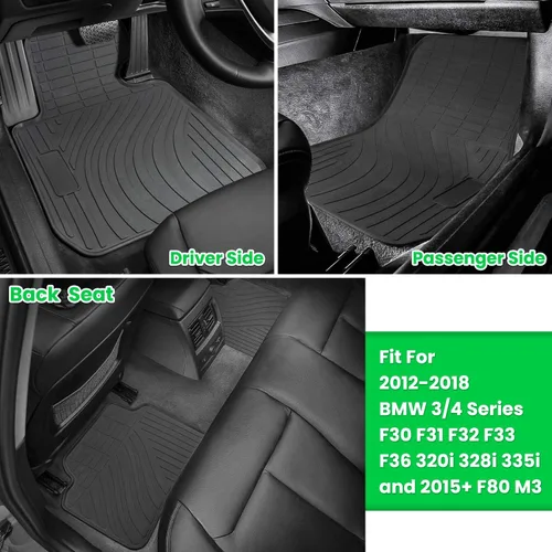 Vista 3 de Tapete para BMW Serie 3/4 F30 F31 F32 F33 F36 320i 328i 335i 2012-2018 y 2015+ F80 M3 de goma resistente para todo tipo de clima, ajuste