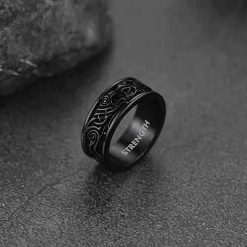 Vista 6 de FaithHeart Anillos de sello de cabeza de lobo para hombres y mujeres, anillo vikingo nórdico de acero inoxidable, tamaño 7891011121314 personalizado