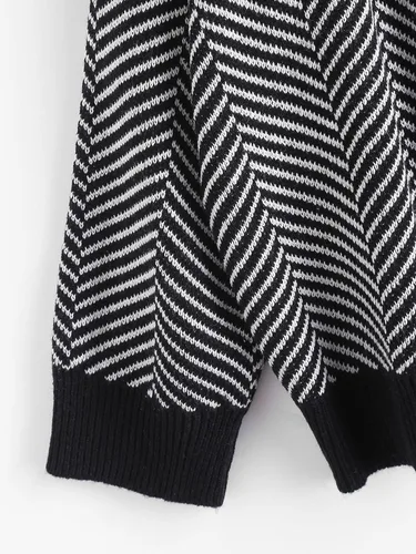 Vista 4 de ZAFUL Women's Striped Cardigan Long Sleeve Button Up Open Front Knit Oversized Sweater