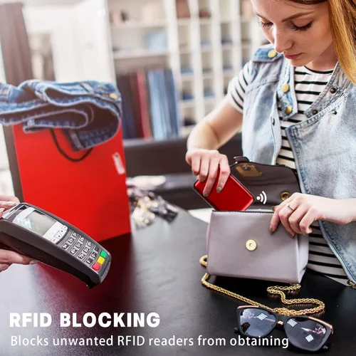 Vista 5 de 12 piezas de bloqueo RFID para tarjetas de crédito, mini cartera delgada de aluminio de metal, protector de tarjeta de crédito, funda rígida