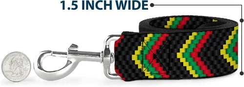 Vista 6 de Buckle-Down Correa para mascotas - Chevron Weave Negro/Rasta - 4 pies de largo - 1" de ancho