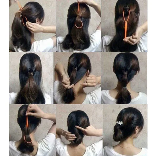 Vista 5 de 4 pares de herramientas para cola de cabello, accesorios para trenzar el cabello, fabricante de cola de caballo para mujeres, cinta de herramienta