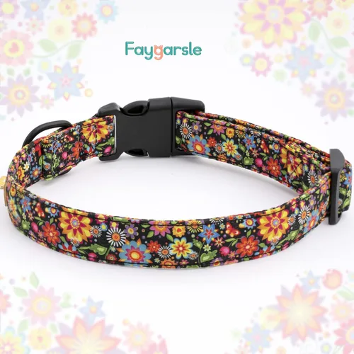 Vista 2 de Faygarsle Collar de perro floral para niñas y perras, collar suave y elegante para mascotas con diseño de flores, collar negro ideal para perros