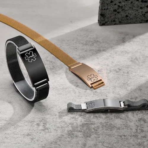 Vista 8 de VNOX Pulsera de identificación de alerta médica para hombres y mujeres, pulseras de alerta médica con grabado personalizado para mujeres y hombres
