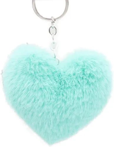 Vista 8 de ikasus Llavero de corazón de felpa lindo llavero de pompón, llavero de bola de felpa esponjoso, bolsa de coche, colgante de llavero suave, Rojo