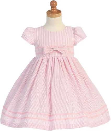 Vista 2 de Lito Soft Stripe Short Sleeve Seersucker Easter Dress