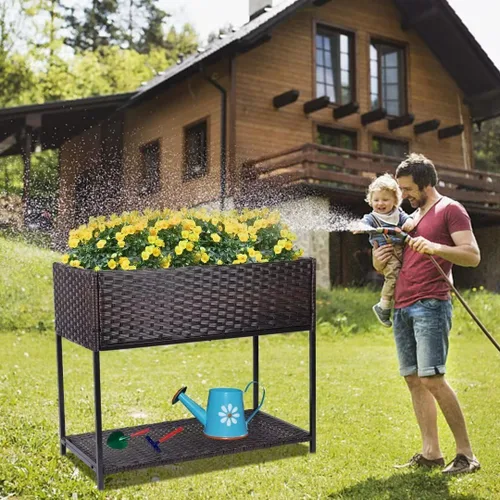 Vista 8 de WONDER GARDEN Jardinera elevada para jardín, camas elevadas de jardín al aire libre con patas y estante de almacenamiento para verduras, flores