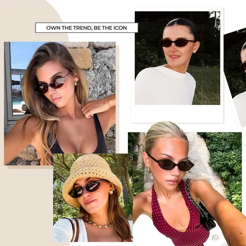 Vista 4 de mosanana Gafas de sol ovaladas retro para mujer, diseño de ojo de gato Y2K de los años 90, MS52587