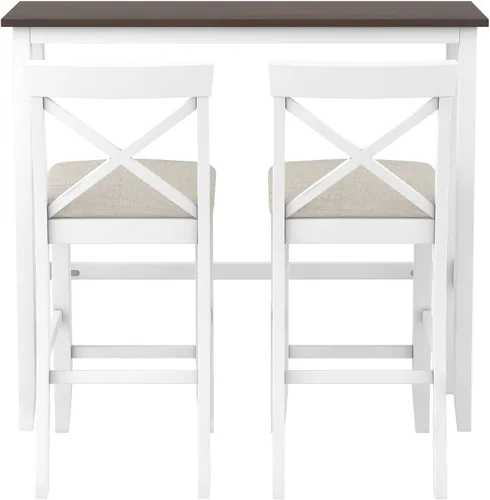Vista 2 de P PURLOVE Juego de mesa de bar de 3 piezas, mesa de comedor de cocina rústica de altura de barra para 2, mesa de comedor rectangular con 2 sillas