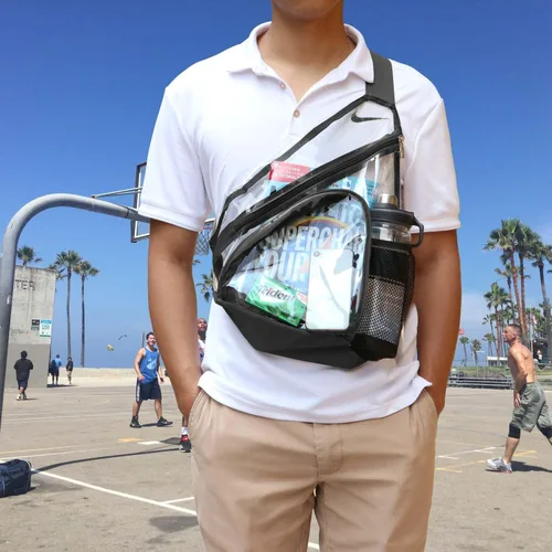 Vista 9 de HULISEN Bolsa de PVC transparente aprobada para estadios, mochila con correa ajustable, Bolsa de bandolera transparente