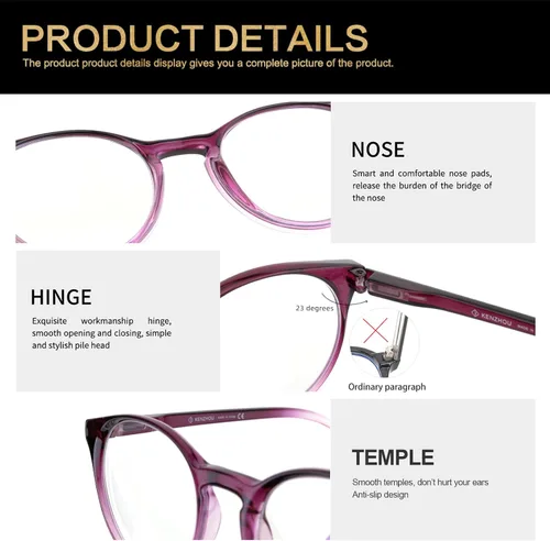 Vista 4 de K KENZHOU Blue Light Blocking Glasses Women Round Rim Frame Eyeglasses