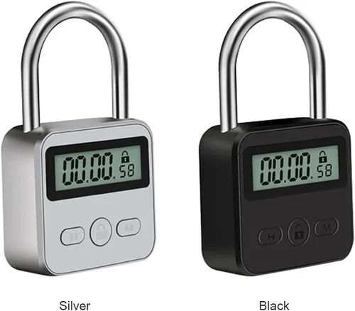 Vista 6 de Tookie Bloqueo de temporizador de metal, bloqueo de sincronización máximo de 99 horas, candado temporizador recargable USB con pantalla LCD, bloqueo