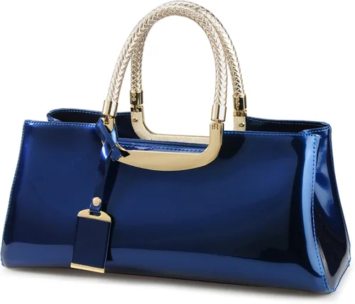Vista 8 de HOXIS Bolso de hombro brillante de falso cuero patentado, estructurado, para mujer, para fiesta nocturna, bolso tipo morral