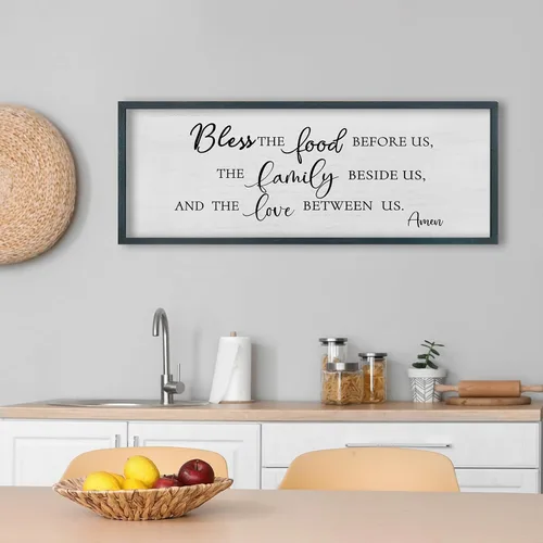 Vista 7 de FZMHASLWW Decoración de Pared para Comedor Bendición Cristiana Bendice la Comida Familia Amor Letrero de Versículo Bíblico 32"×12" Escritura