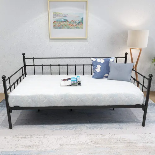 Vista 3 de HOMERECOMMEND - Marco metálico para sofá cama con base de plataforma en láminas de acero, base de repuesto para sofá cama infantil en sala y Negro