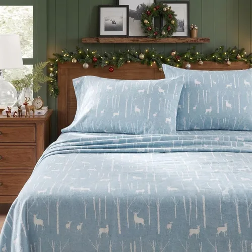 Vista 7 de Eddie Bauer - Sábanas individuales, juego de ropa de cama de franela de algodón, cepillada para mayor suavidad, decoración acogedora para el hogar