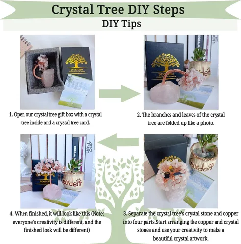 Vista 6 de DUQGUHO Árbol de cristal de cuarzo rosa, decoración rosa de cristal curativo, decoración de árbol de piedra preciosa de reiki de la suerte, regalos