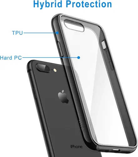 Vista 3 de JETech funda para iPhone 7 Plus de alto impacto, a prueba de rayaduras, parte posterior transparente para iPhone 7 Plus, 5.5 pulgadas, Negro