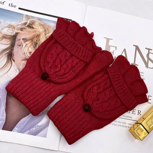 Vista 52 de Beurlike Guantes de invierno para mujer, de lana cálida, a prueba de viento, convertibles, sin dedos