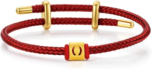 Vista 34 de ZHOU LIU FU Pulsera de Oro de 24K con Dijes de Iniciales, Pulseras Ajustables de Cadena Roja con Dijes de Letras y Corazón A-Z, Brazalete Apilable