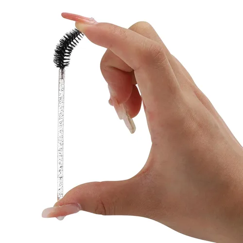 Vista 5 de 100 piezas de varitas de rímel desechables, cepillos espirales de cejas de cristal para extensiones de pestañas, cepillos de pestañas negros