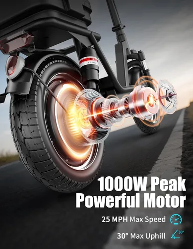 Vista 12 de Electric Scooter for Adults, 25MPH Top Speed, 35 Miles Max Range, 1000W Peak Motor, 48V 13Ah Battery, 14" E Scooter with Seat, Dual Suspension Oscuro