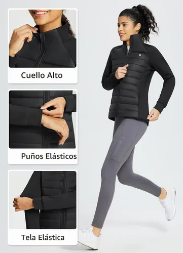 Vista 5 de baleaf Chamarra de invierno para mujer, ligera, resistente al agua, acolchada, para correr, con bolsillos con cremallera, para otoño, clima frío
