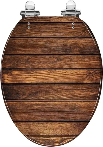 Vista 9 de Asiento de inodoro redondo de madera de roble antiguo, asiento de inodoro de color retro rústico, bisagras de liberación rápida con tapa, fácil