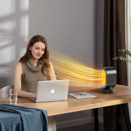Vista 9 de TABYIK Calentador de espacio eléctrico para uso en interiores, pequeño calentador portátil oscilante de 45°, calentador personal oscilante