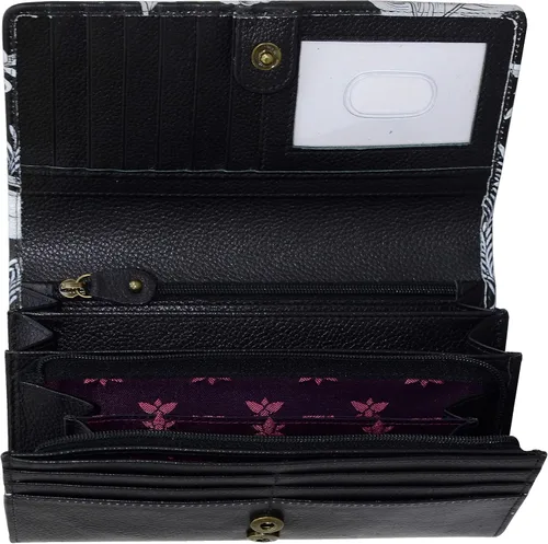 Vista 4 de Anuschka Cartera con solapa de acordeón con bloqueo RFID de cuero genuino pintada a mano para mujer
