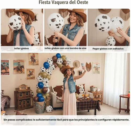 Vista 3 de LOVESTOWN 100 globos con estampado de vaca, globos de látex de animales