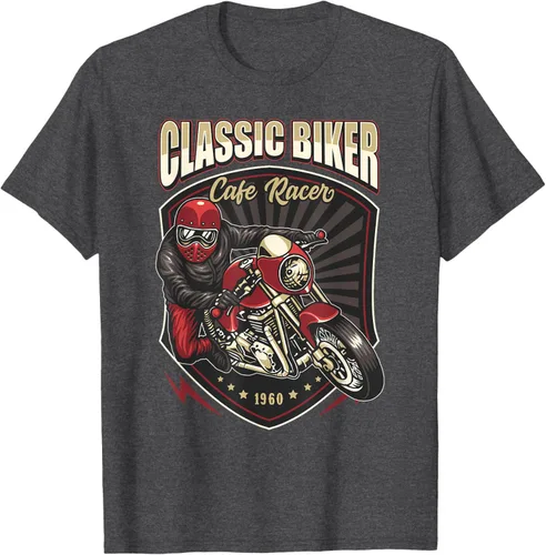 Vista 33 de Camiseta de motocicleta clásica Biker Cafe Racer para hombre, Negro, S