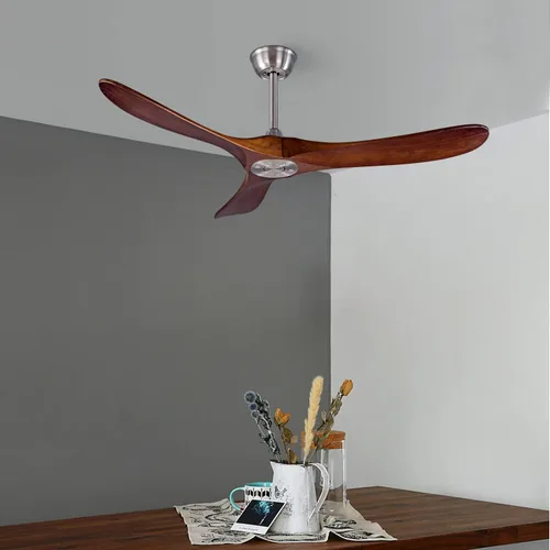 Vista 7 de Ventilador de techo de madera para interiores y exteriores de 52 pulgadas, ventilador de techo CC de 3 aspas con control remoto, 2 varillas Cuerpo