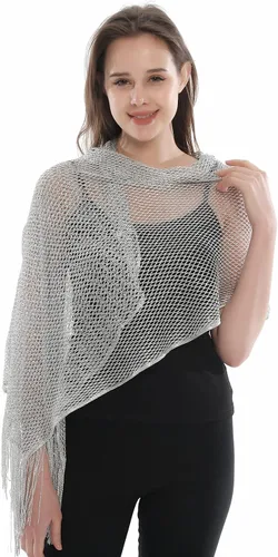 Vista 4 de Yeieeo Sparkling Metallic Shawls and Wraps for Evening Party Dresses with Fringe Scarf