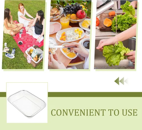 Vista 8 de Yardwe Cesta de colador de acero inoxidable, cesta de malla rectangular para frutas y verduras, herramienta de utensilios de cocina