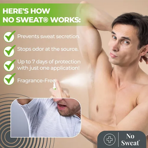 Vista 6 de NO SWEAT Spray antitranspirante de máxima resistencia, desodorante fuerte para tratamiento de sudoración excesiva y hiperhidrosis, dura hasta 7 días