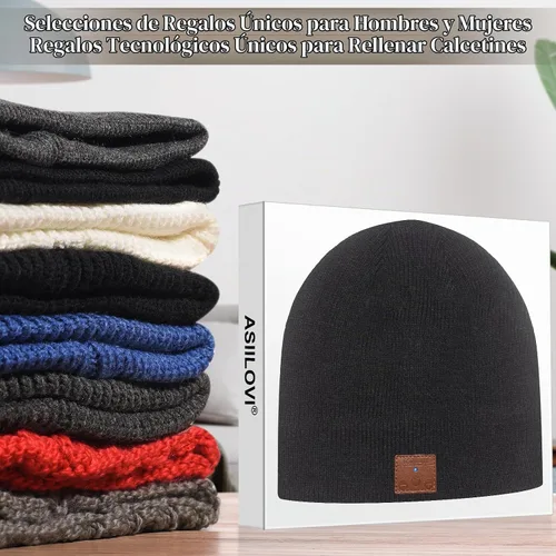 Vista 5 de gorro con Bluetooth 5.0, inalámbrico, de punto, gorro de invierno con micrófono incorporado desmontable, con altavoces estéreo HD, para exteriores