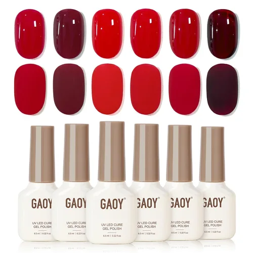 Vista 30 de GAOY Berry Collection - Esmalte de uñas en gel, color rosa intenso, borgoña, rojo, cereza y magenta, kit de esmalte de uñas para manicura de salón