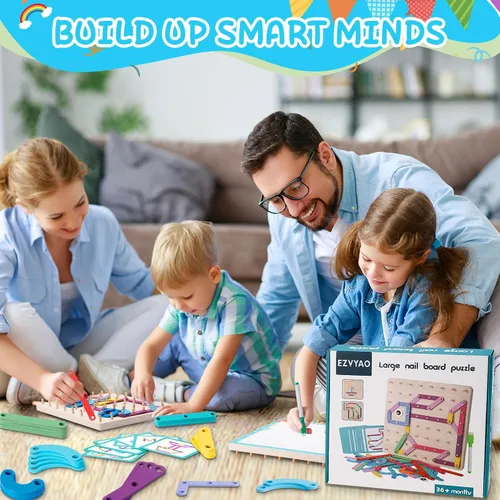 Vista 5 de EZVYAO Juguete Montessori de madera para niños pequeños, juego de construcción de números de letra, rompecabezas apilables, aprendizaje preescolar