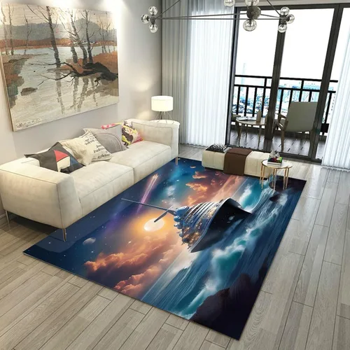 Vista 5 de Alfombra de galaxia de 2 x 3 pies, alfombra espacial para niños y niñas, dormitorio, sala de estar, océano, transbordador, barco, alfombra de noche