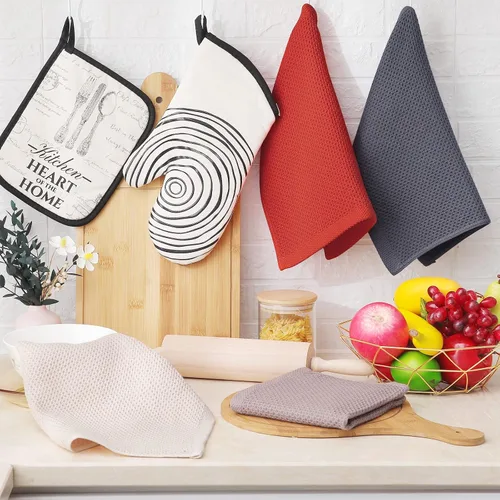 Vista 6 de Homaxy Juego de 10 toallas de cocina y paños de cocina, 12 x 12 pulgadas y 13 x 28 pulgadas, juego de 10 toallas de cocina de algodón a granel