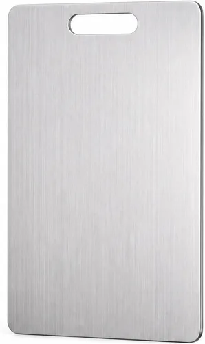 Vista 9 de Tabla de cortar de acero inoxidable, uso de doble cara, para cortar carne, frutas, verduras, apta para lavavajillas, tablas de cortar de 13 x 8
