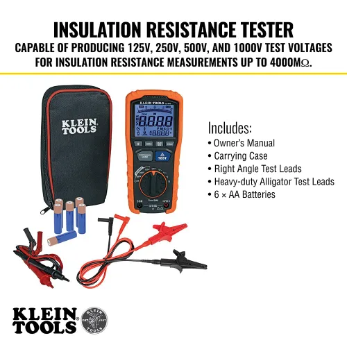 Vista 17 de Klein Tools ET600 Multímetro, Probador de Aislamiento Megohmímetro, Resistencia de 4000 Ohms, 125V/250V/500V/1000V, Multímetro Automático de Rango