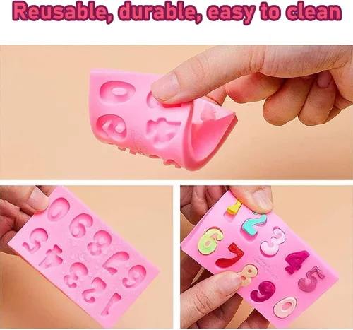 Vista 5 de 4 moldes de silicona para letras para chocolate, mini moldes de 26 letras y números 0-9, moldes comestibles para fondant del alfabeto sin BPA