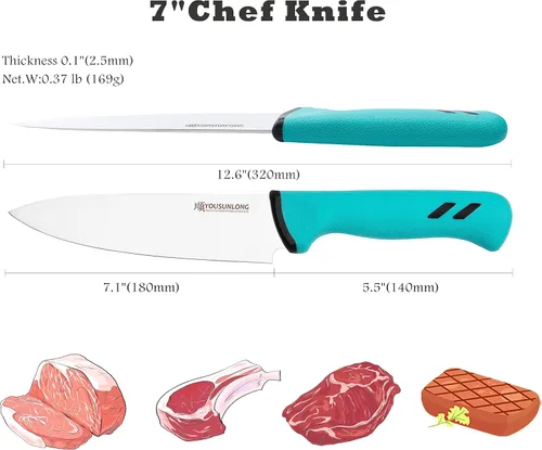 Vista 2 de YOUSUNLONG Cuchillo de chef - 7 pulgadas - Hoja de acero de molibdeno de alto carbono - Cuchillo de carnicero para procesamiento de carne - Mango
