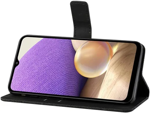 Vista 4 de Funda compatible con Samsung Galaxy A32 5G con tarjetero de cuero con tapa abatible, estampado retro con función atril, funda protectora magnética