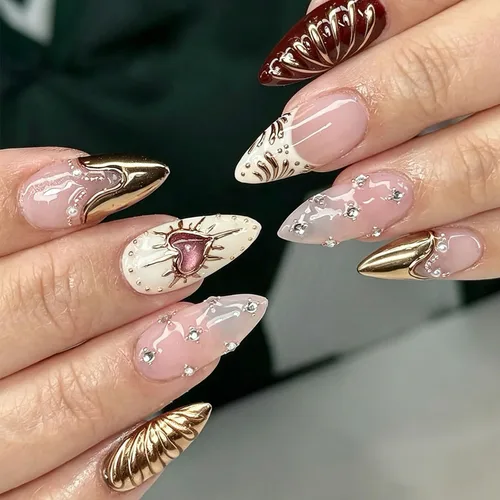 Vista 15 de 24 uñas postizas medianas a presión con forma de almendra, color LMT-7-81
