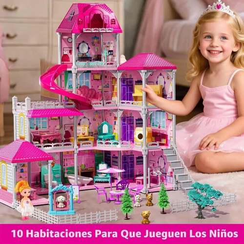Vista 5 de JUKUDAHU Villa Playset for Girl Ages 3-7, 4-Storey House, 10 Rooms, 2 Dolls